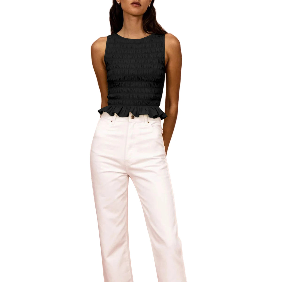Women's Smocked Ruffle Crop Top — Sleeveless