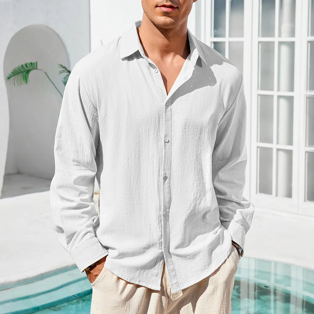 Men's Cotton Linen Shirt — Lapel Collar
