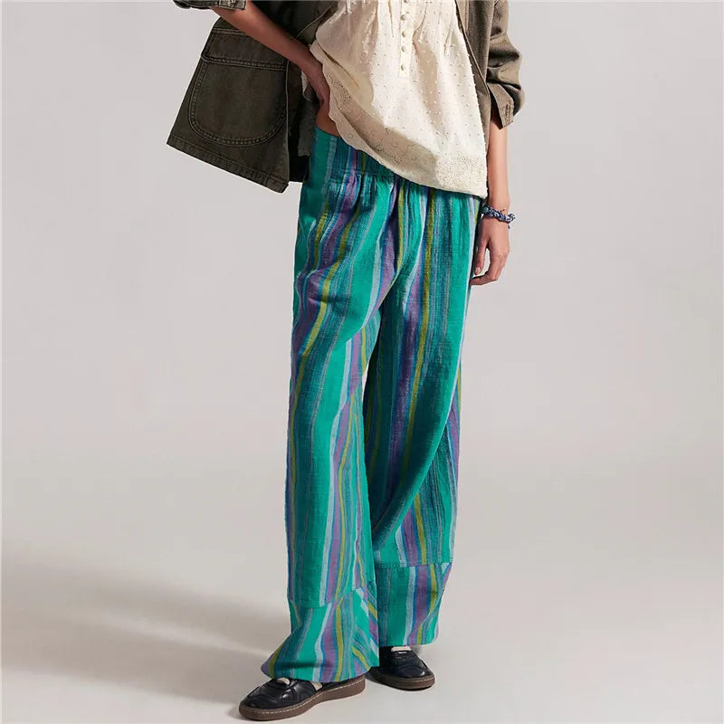 Women's Colourful Striped Wide Leg Pants