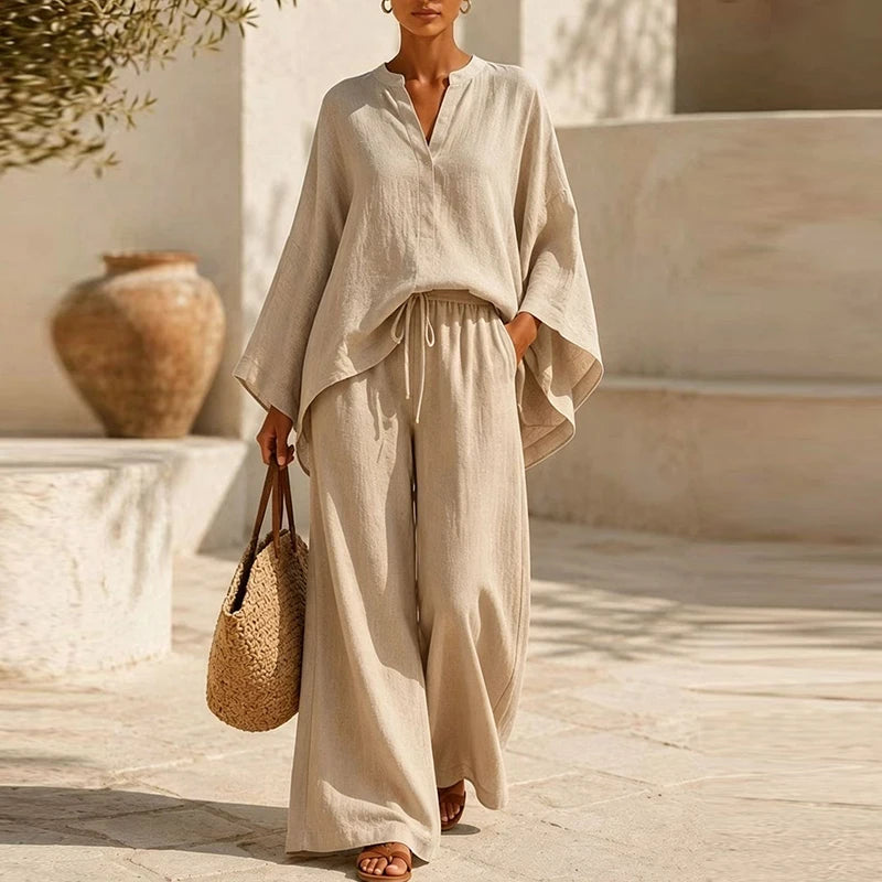 Women's Long Sleeve Shirt & Loose Pant Set