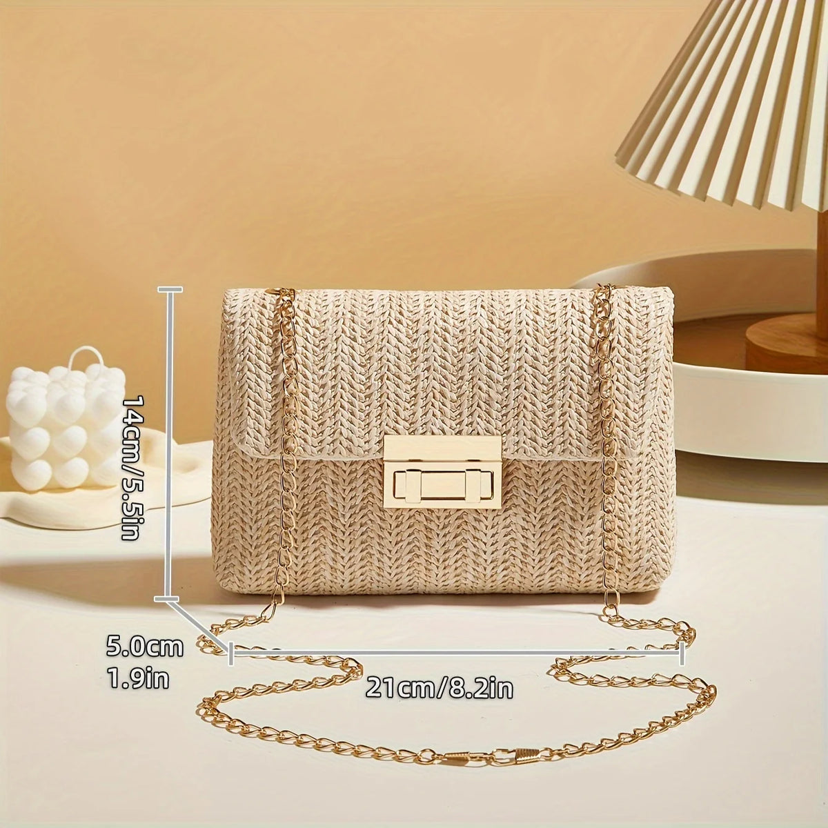 Women's Handwoven Straw Shoulder Bag — Lock Closure