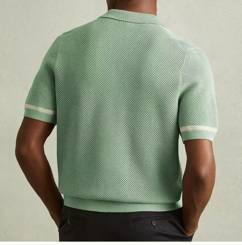 Men's Open-Knit Cardigan Polo — Contrast
