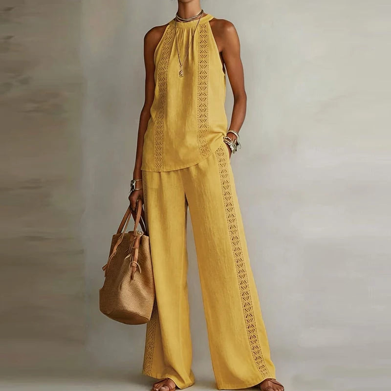 Women's Jacquard Vest & Wide Leg Pant Set