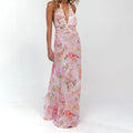 Women's Halter Maxi Dress — Backless Ruffle Hem