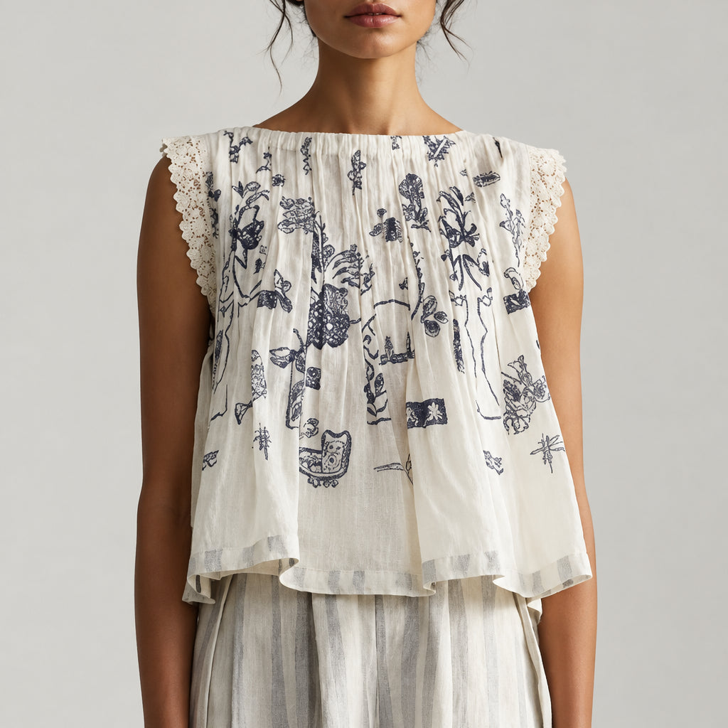 Women's Embroidered Side Tie Crop Cami — White