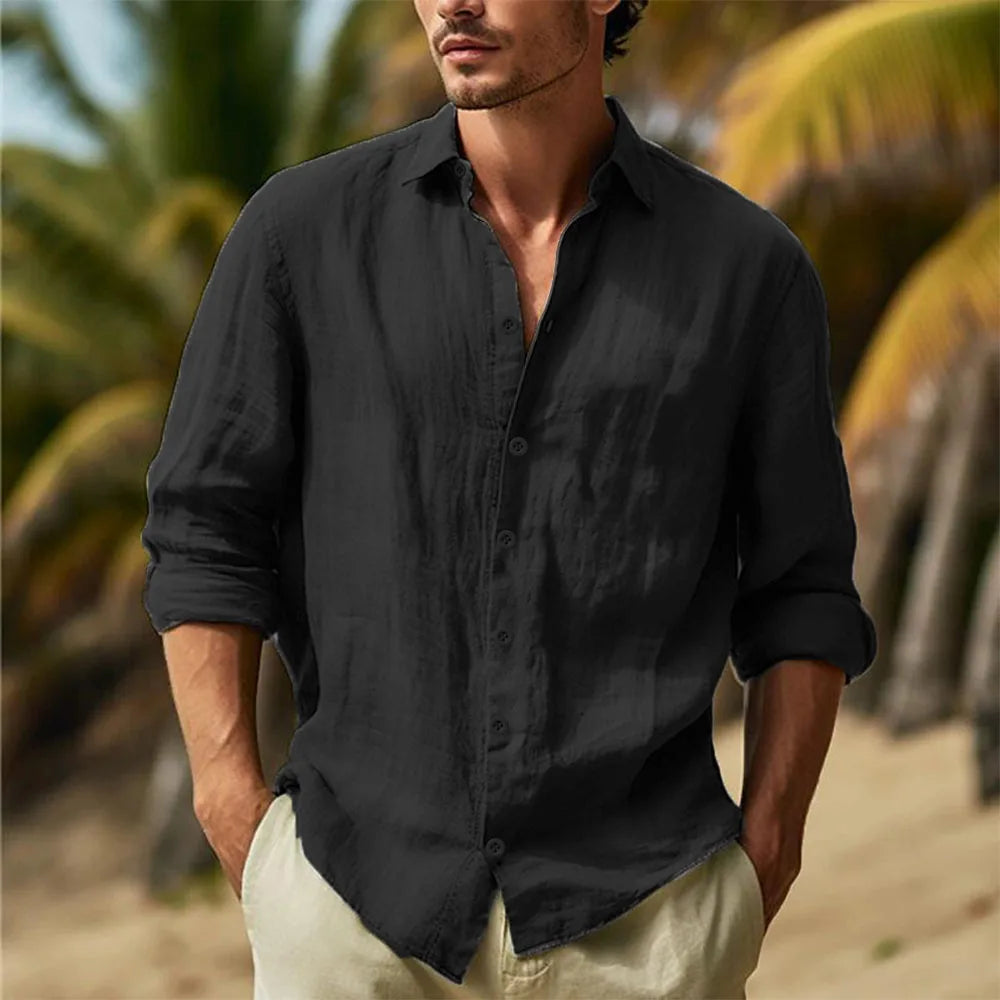 Men's Cotton Linen Camp Collar Shirt