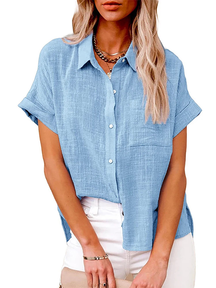 Women's Oversized Linen Blouse — Short Sleeve