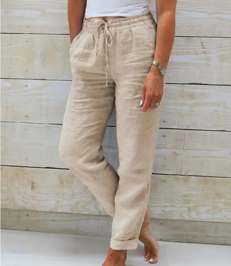 Women's Cotton Linen Pencil Pants — High Waist