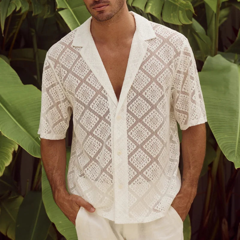 Men's Argyle Open-Knit Shirt — Short Sleeve