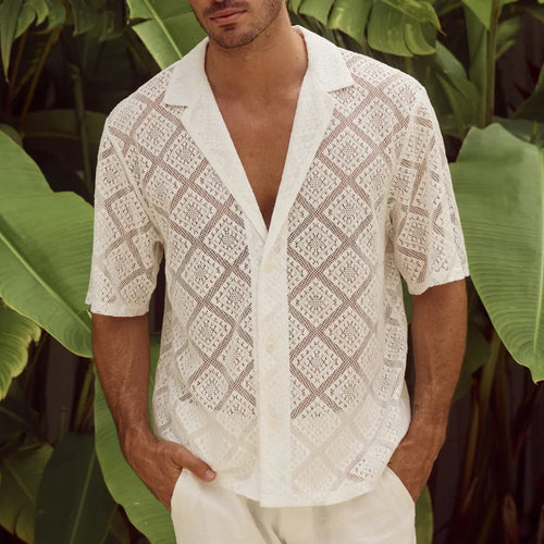 Men's Argyle Open-Knit Shirt — Short Sleeve