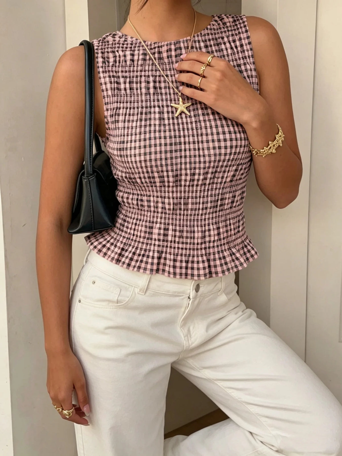 Women's Gingham Sleeveless Tank Top