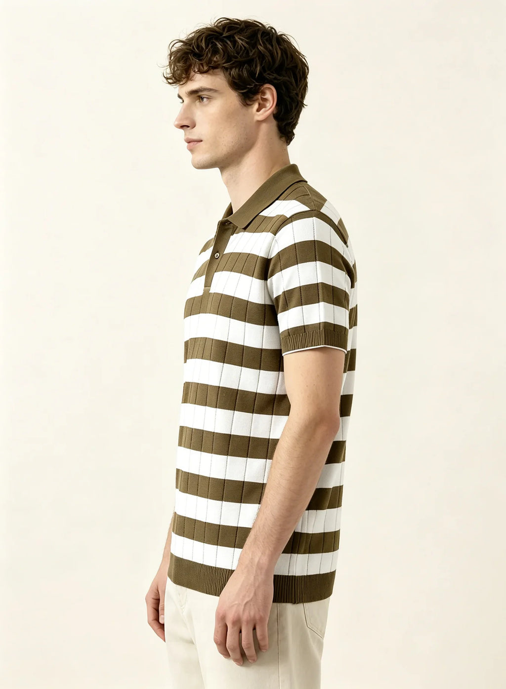Men's Brown Striped Knitted Polo