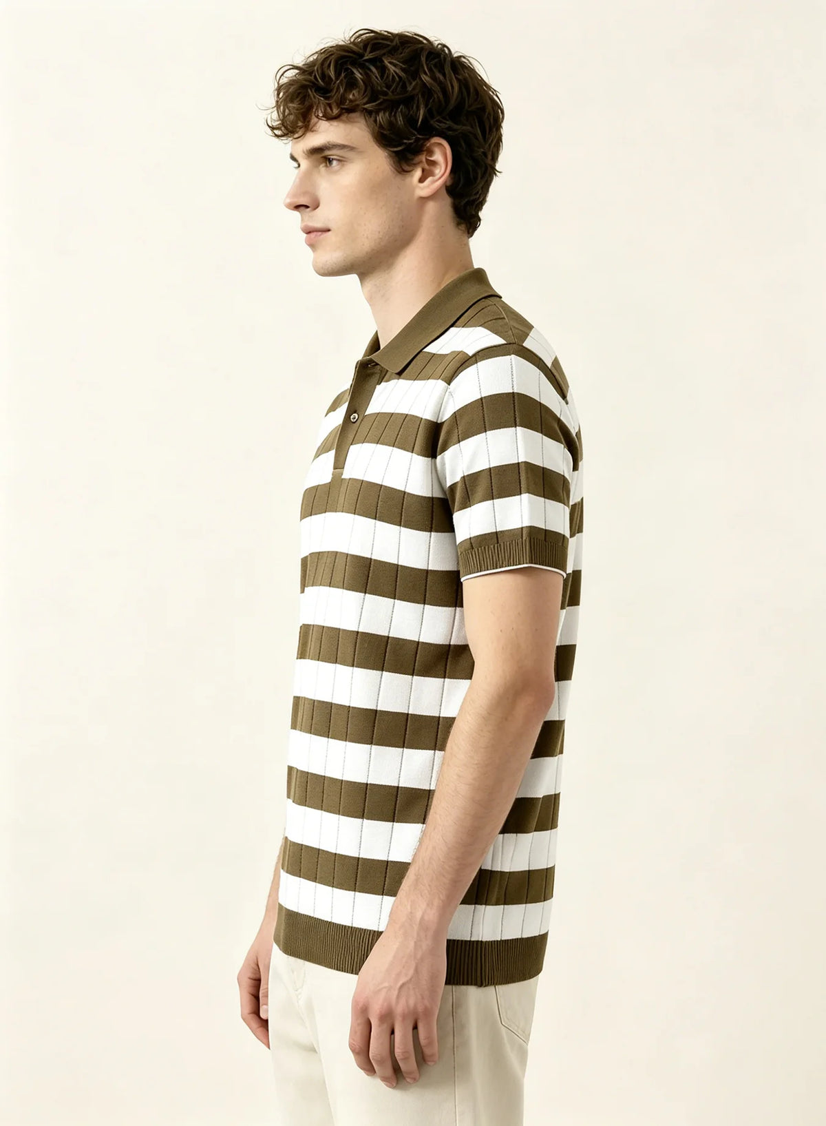 Men's Brown Striped Knitted Polo