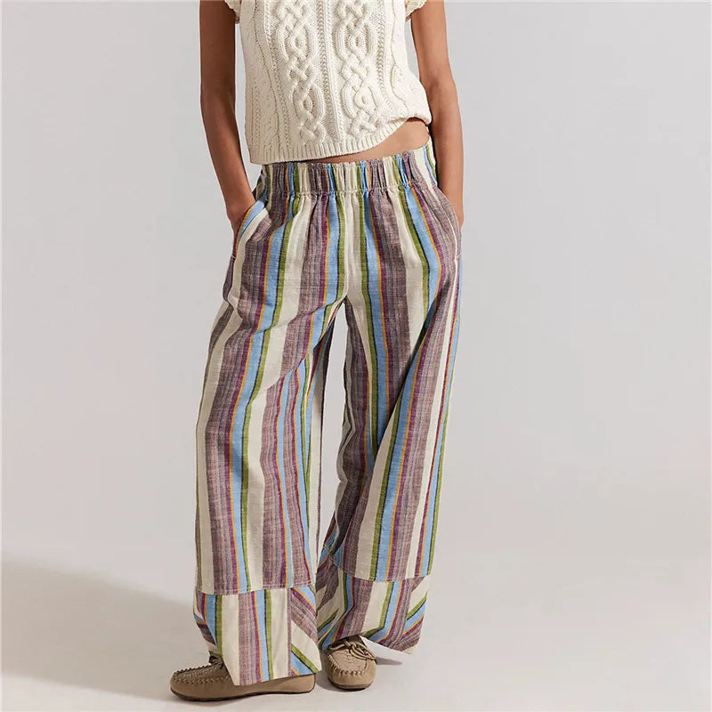 Women's Colourful Striped Wide Leg Pants