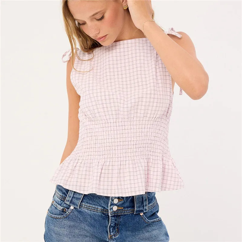 Women's Gingham Babydoll Top — Tie Shoulder