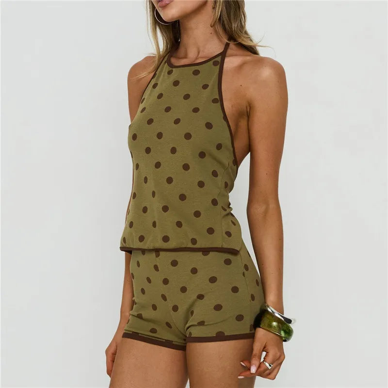 Women's Polka Dot Halter Top & Shorts Set — Retro Trim
