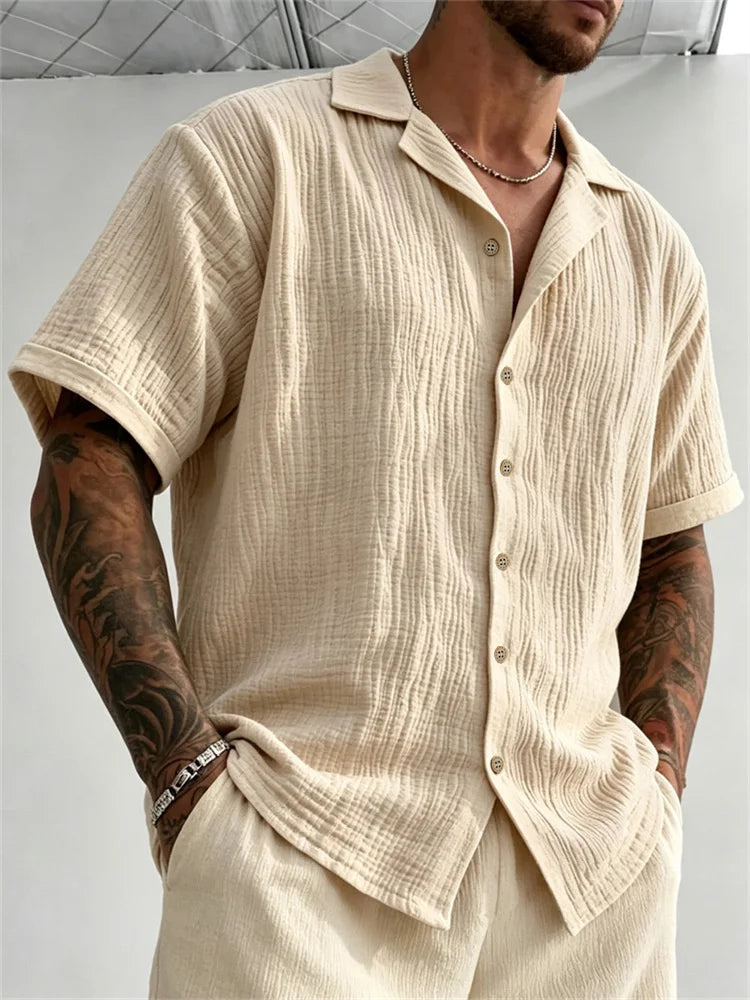 Men's Cuban Collar Shirt — Short Sleeve