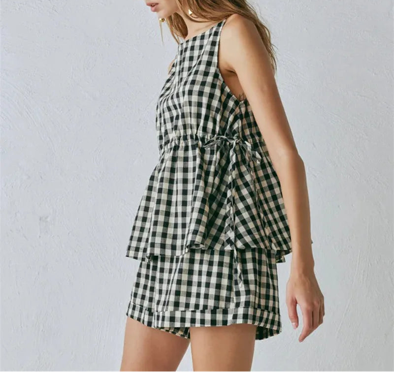 Women's Striped Peplum Top & Shorts Set
