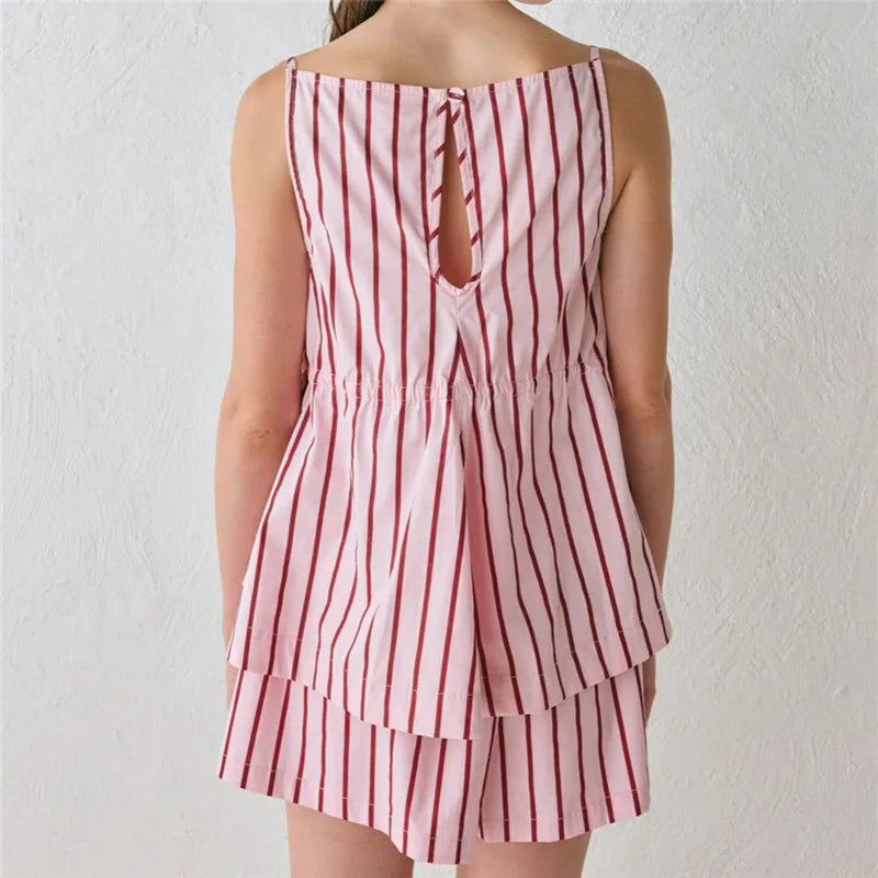 Women's Striped Peplum Top & Shorts Set