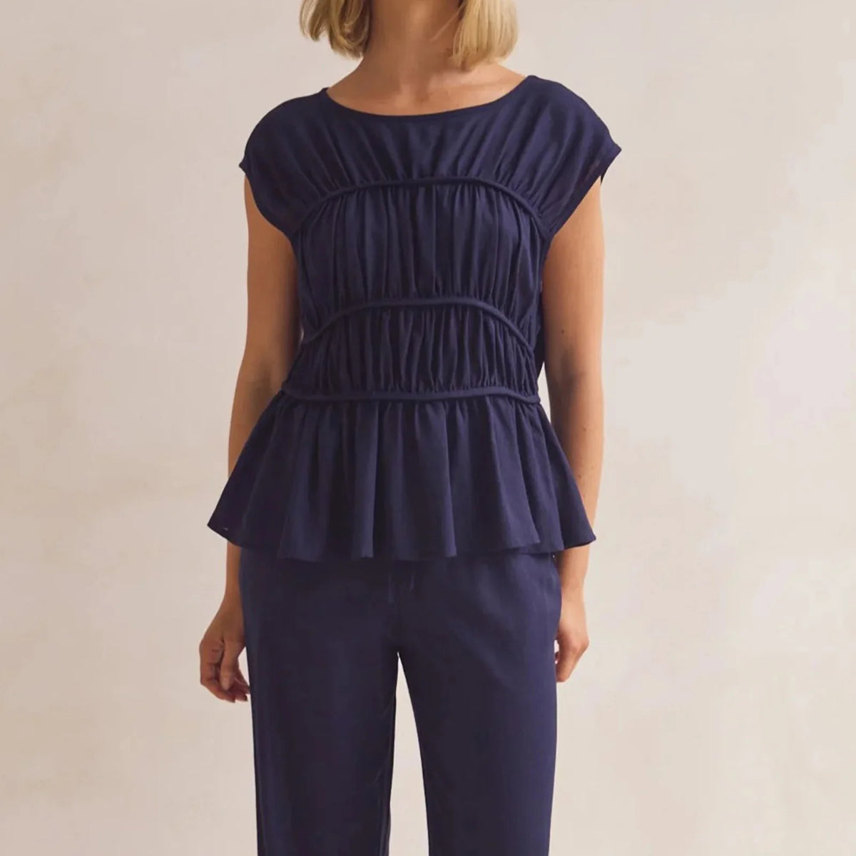 Women's Smocked Ruched Top — Cap Sleeve