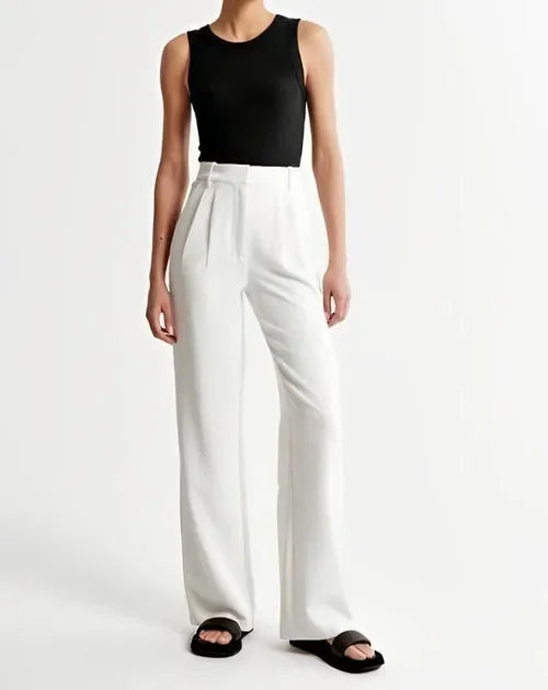 Women's Tailored Wide Leg Trousers — Button Front
