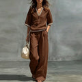 Women's Striped Button Shirt & Wide Leg Set
