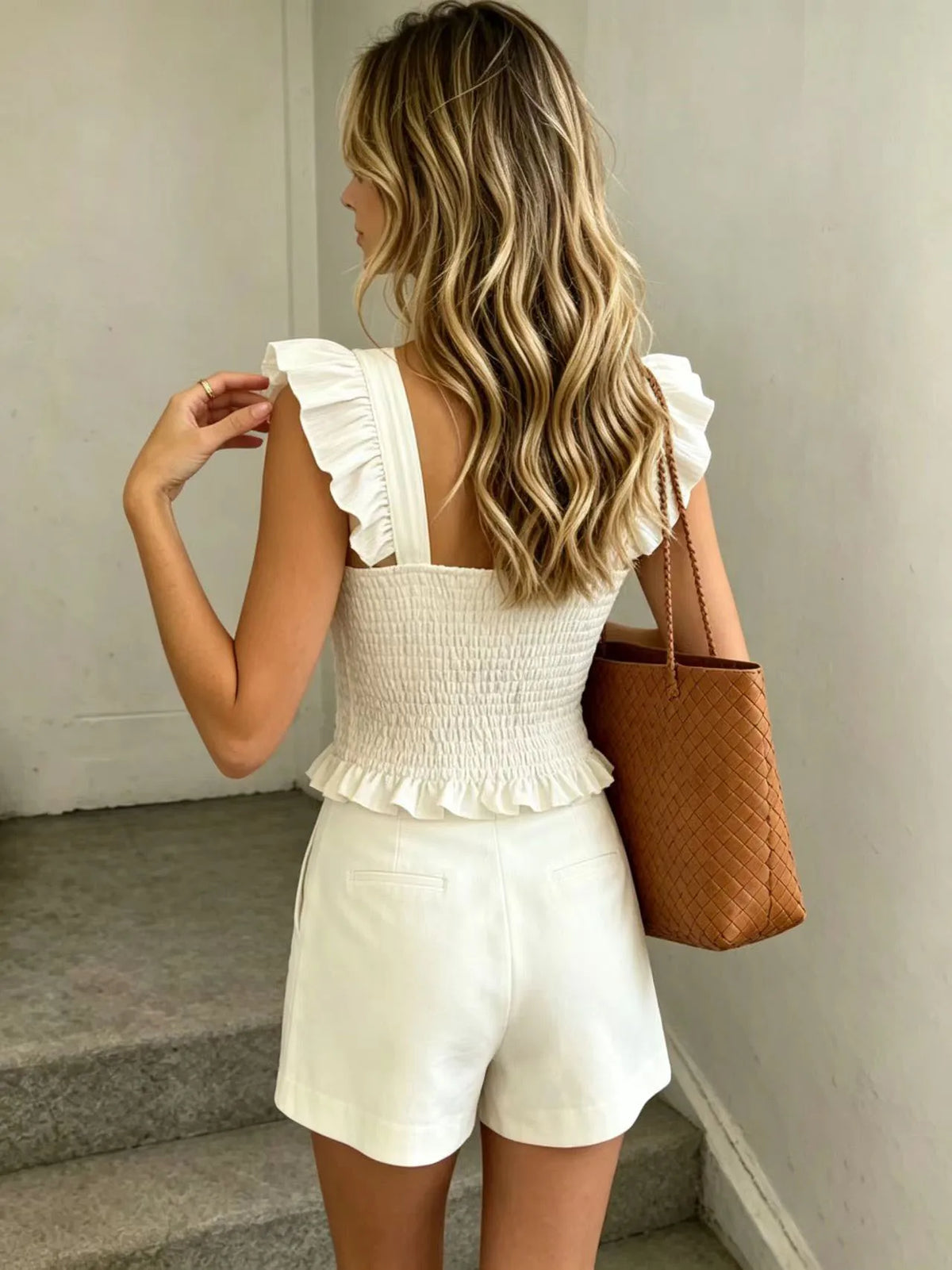 Women's Pleated Ruffle Cami Top — Square Neck