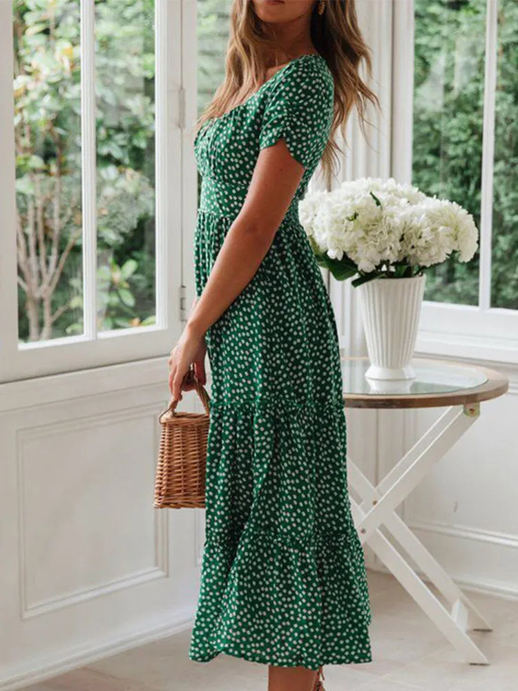 Women's Floral Puff Sleeve Maxi Dress — Square Neck