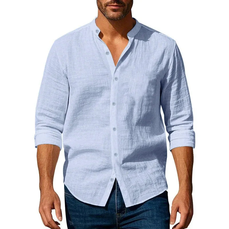 Men's Cotton Linen Henley Shirt — Long Sleeve