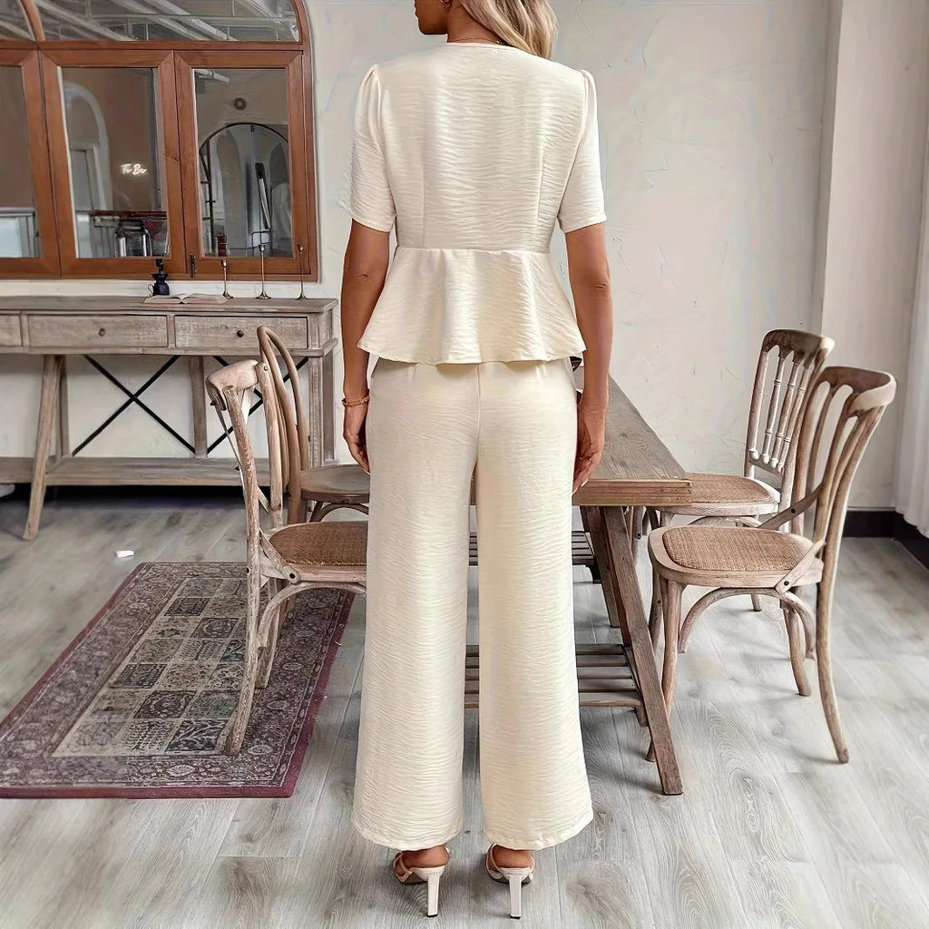 Women's Short Sleeve Top & Wide Leg Pant Set