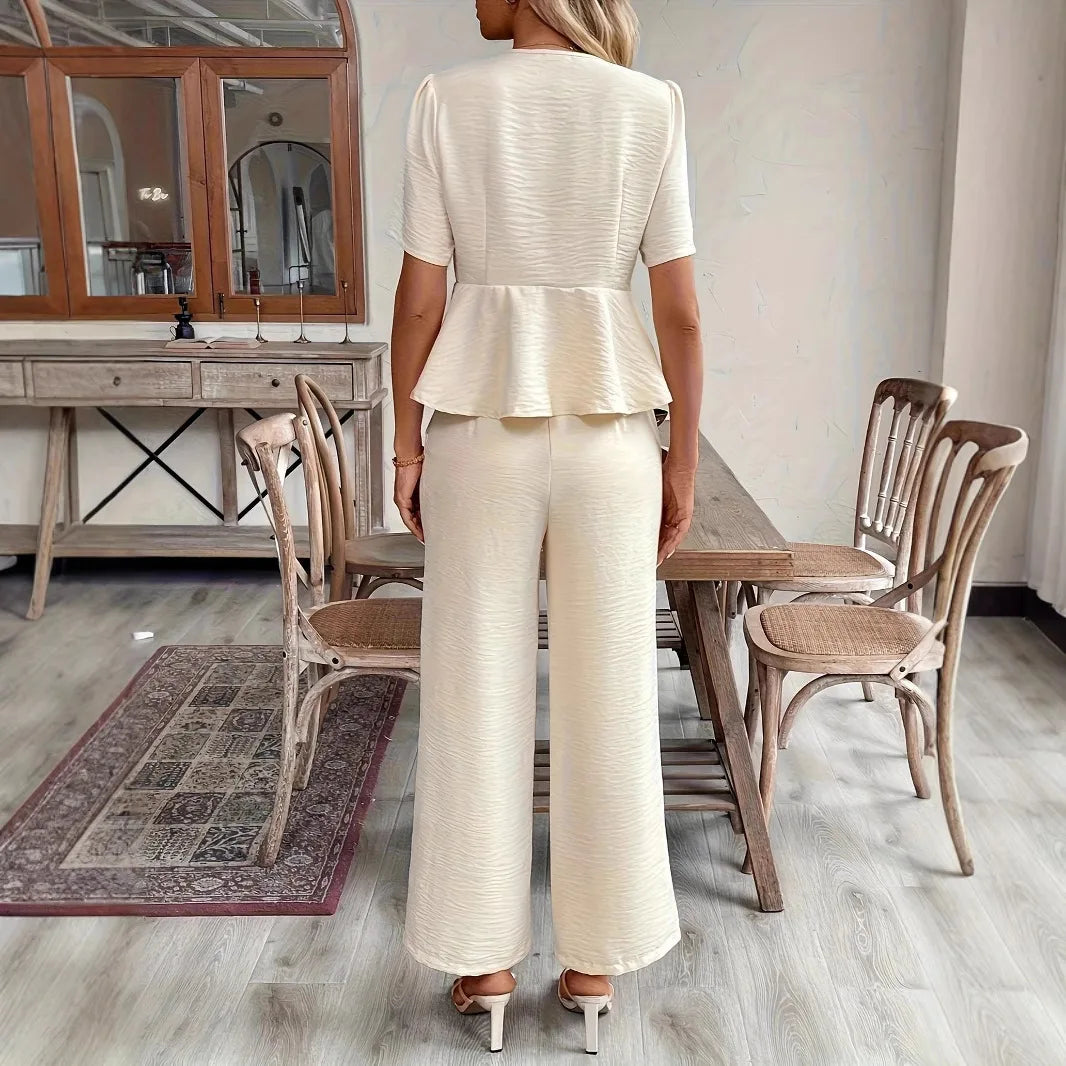 Women's Short Sleeve Top & Wide Leg Pant Set