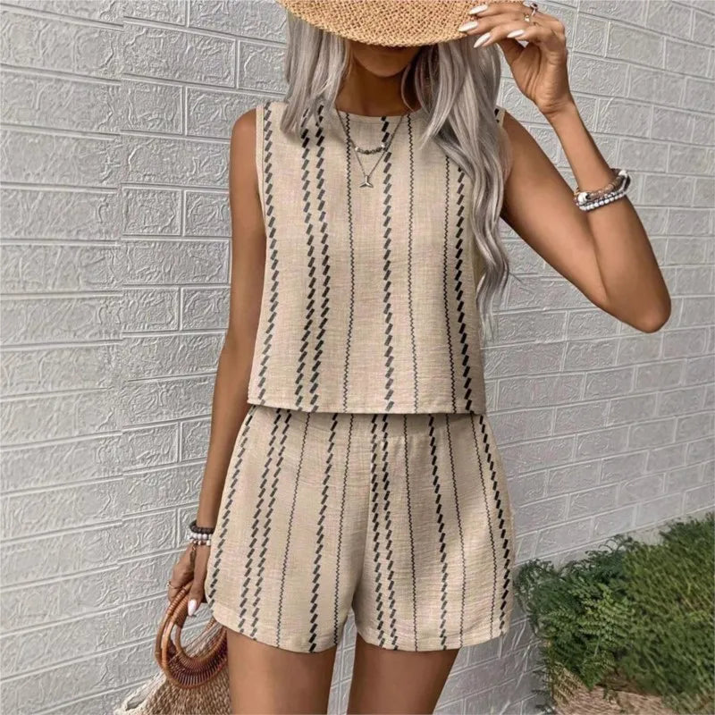 Women's Striped Vest & Shorts Set — Two-Piece