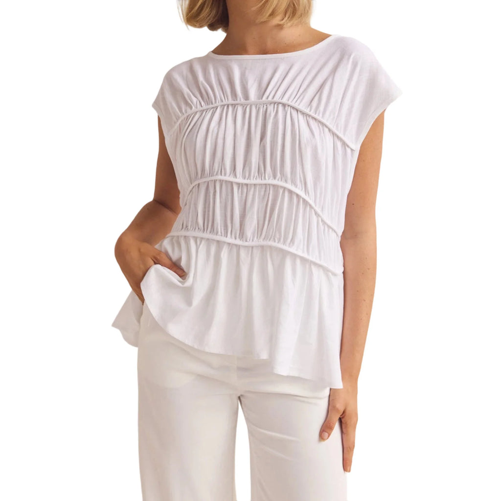 Women's Smocked Ruched Top — Cap Sleeve