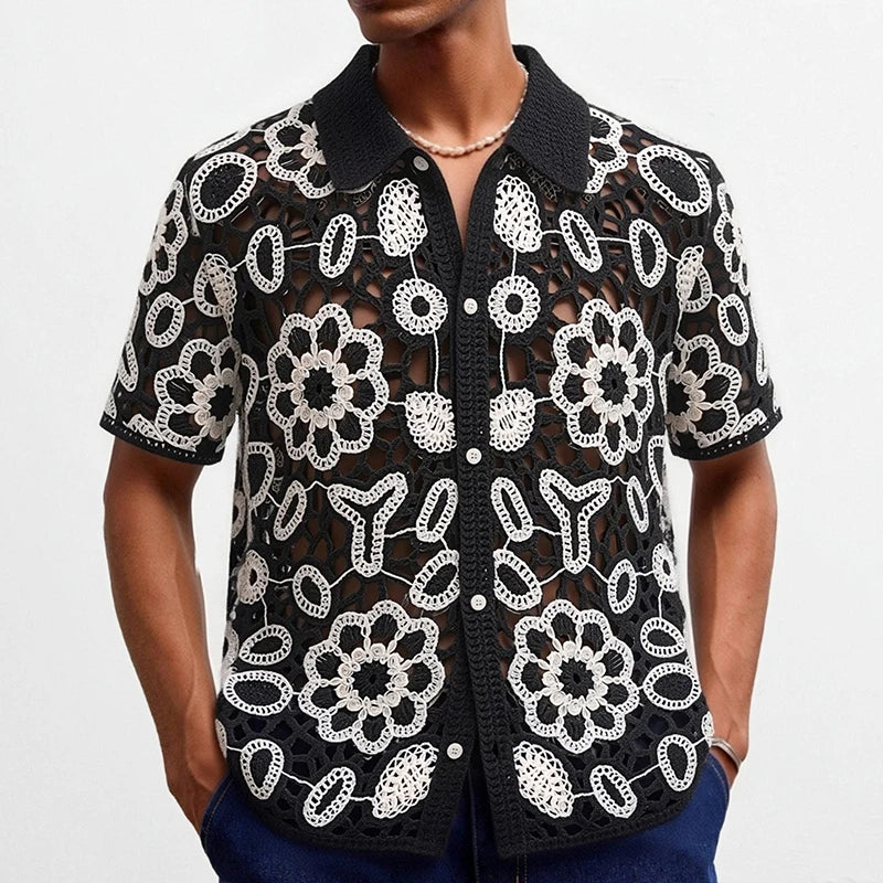 Men's Floral Crochet Lace Shirt — Short Sleeve