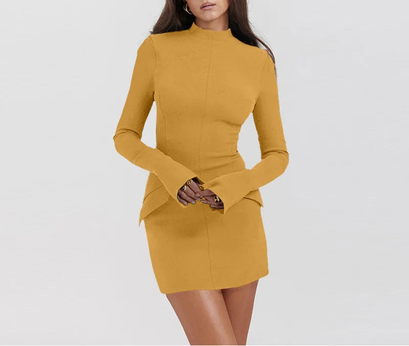Women's Long Sleeve Bodycon Mini Dress with Pockets