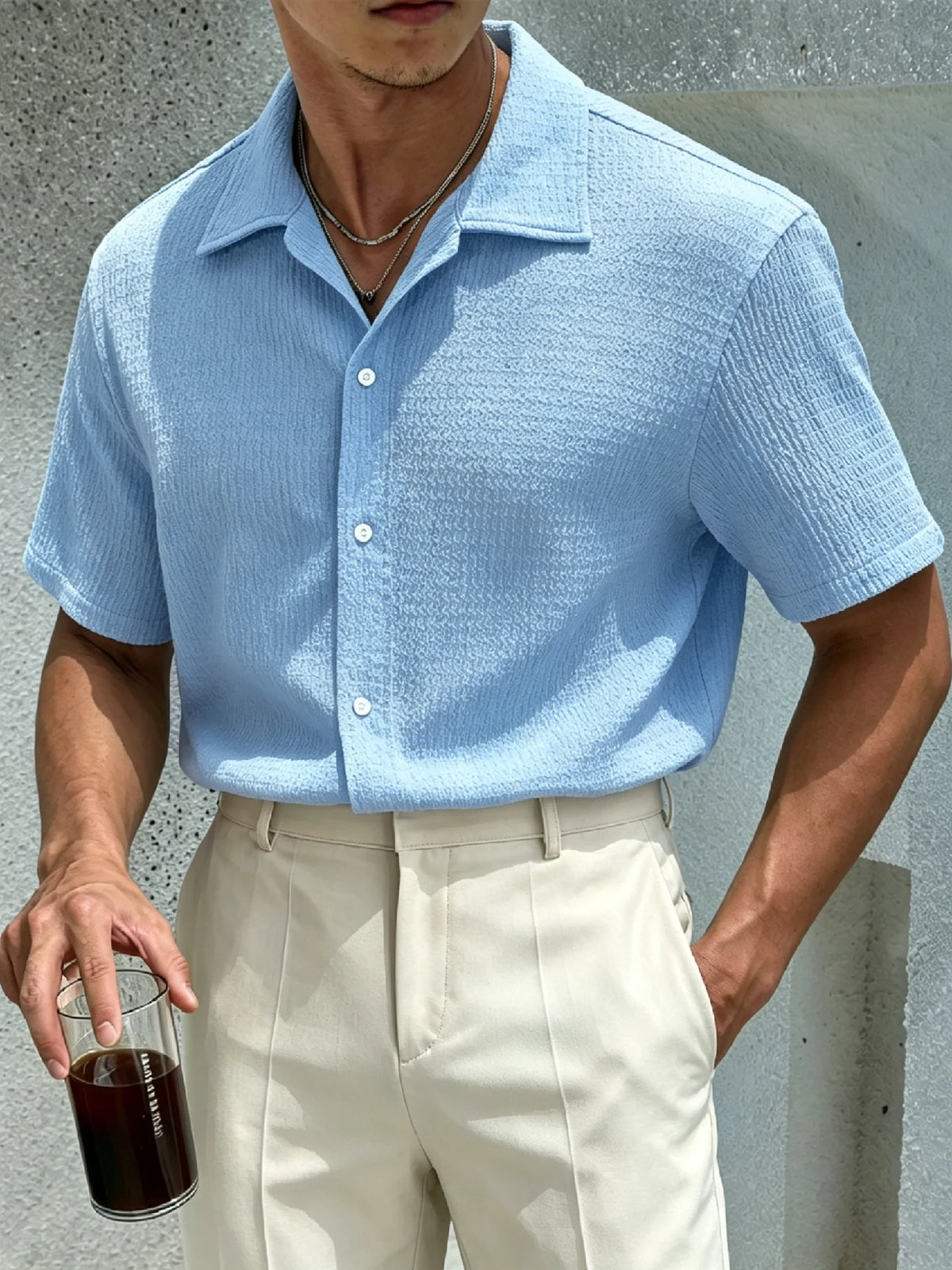 Men's Crinkle Texture Short Sleeve Shirt