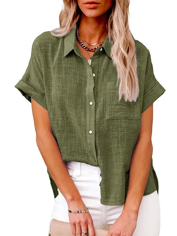 Women's Oversized Linen Blouse — Short Sleeve