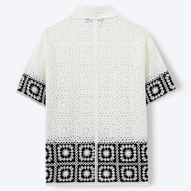 Men's Geometric Jacquard Knit Polo — White