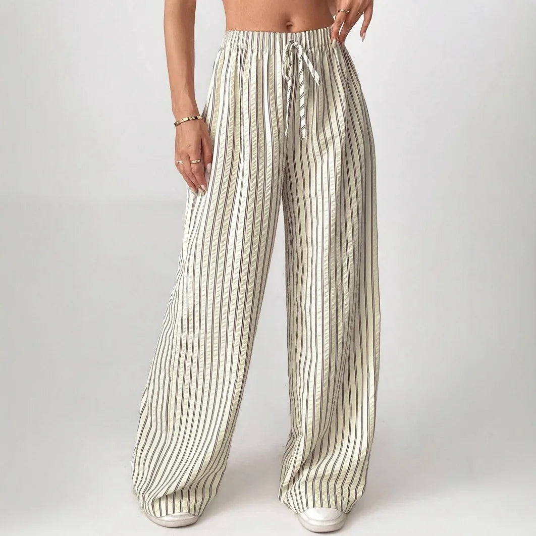 Women's Striped Straight Leg Trousers — High Waist
