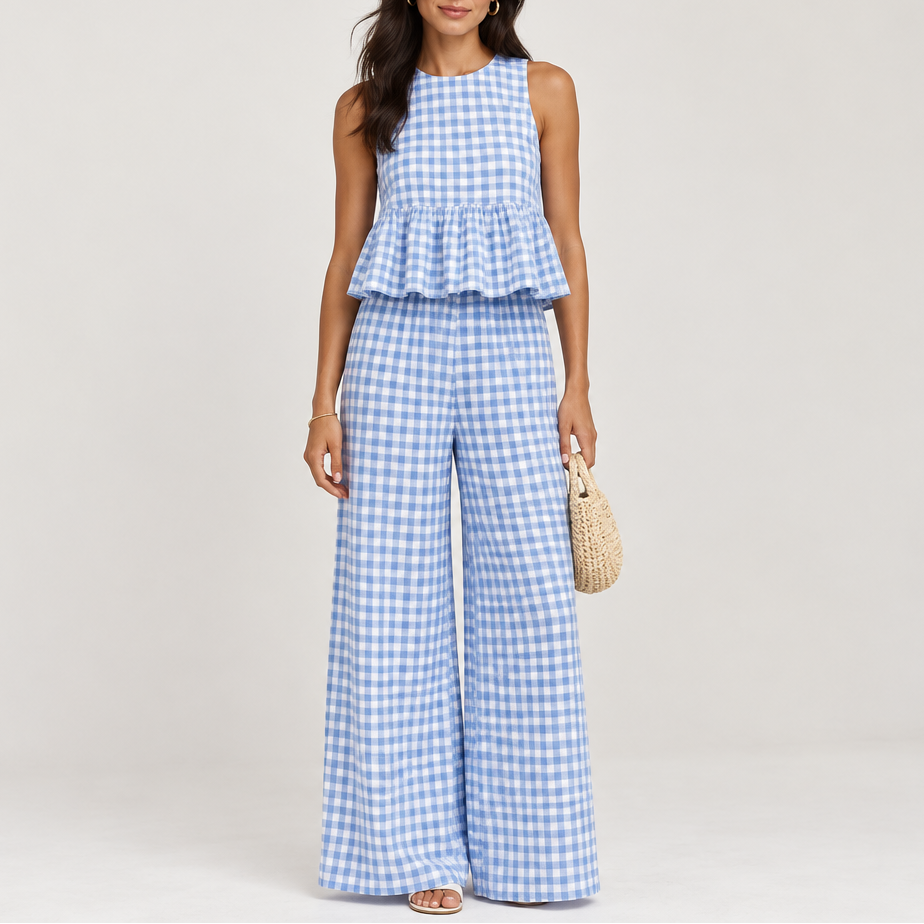 Women's Gingham Tank & Wide Leg Pant Set
