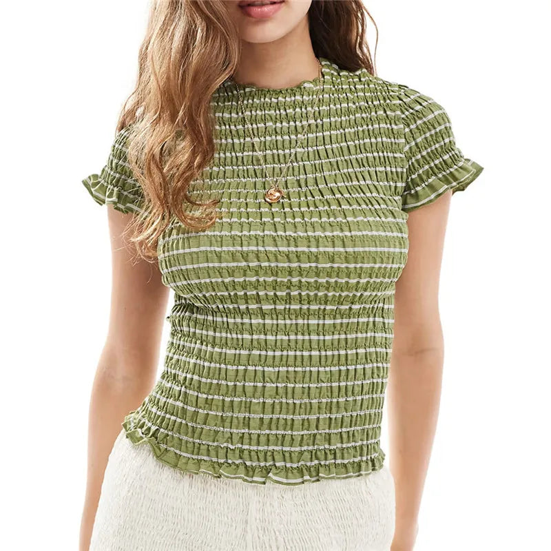 Women's Gingham Smocked Peplum Top — Short Sleeve