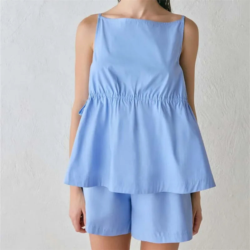 Women's Striped Peplum Top & Shorts Set