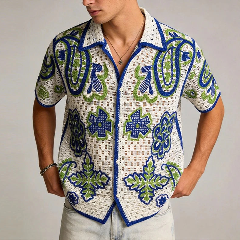 Men's Paisley Open-Knit Shirt — Short Sleeve
