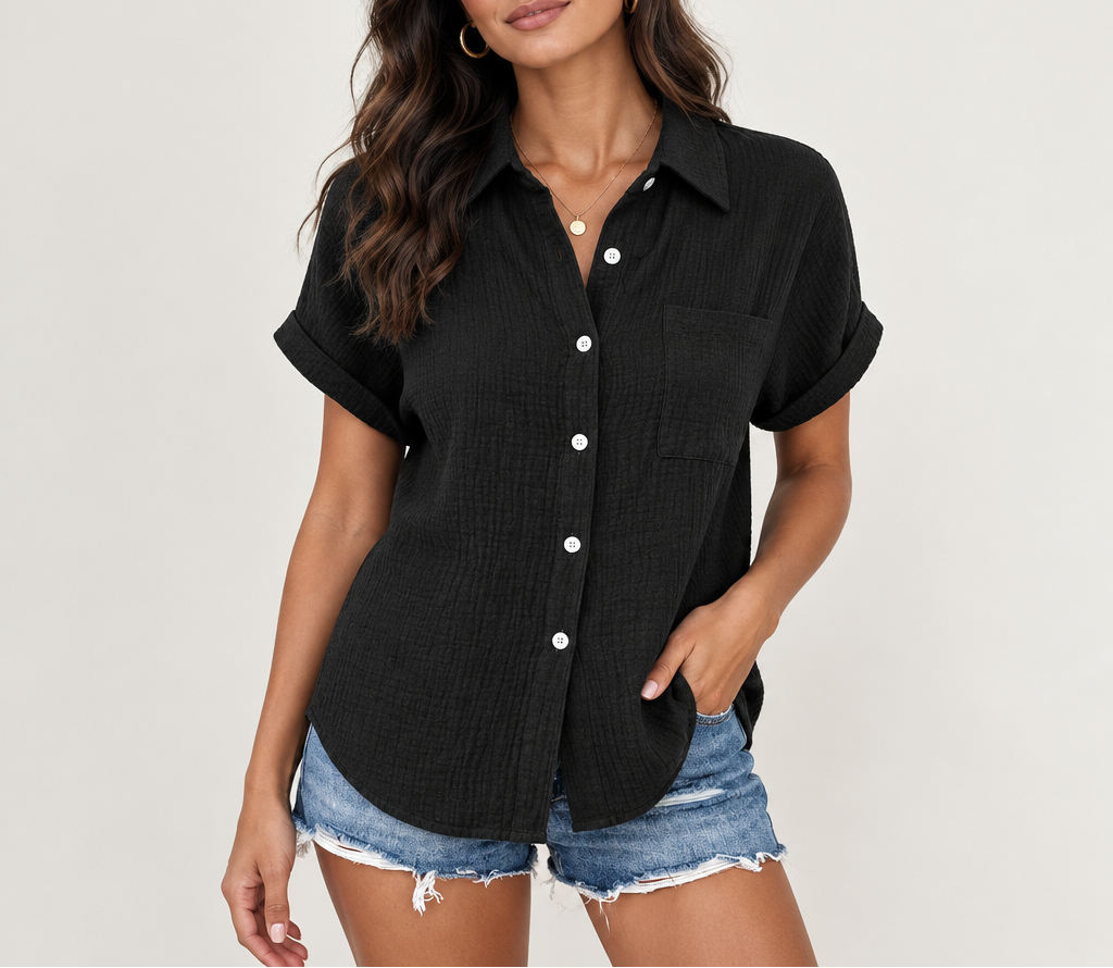 Women's Cotton Blouse — Short Sleeve Collar