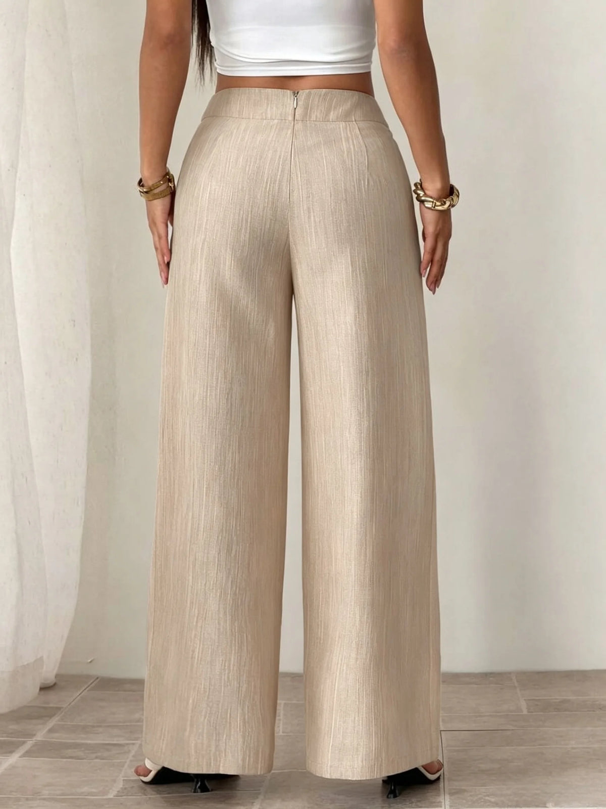 Women's Textured Wide Leg Pants — High Waist