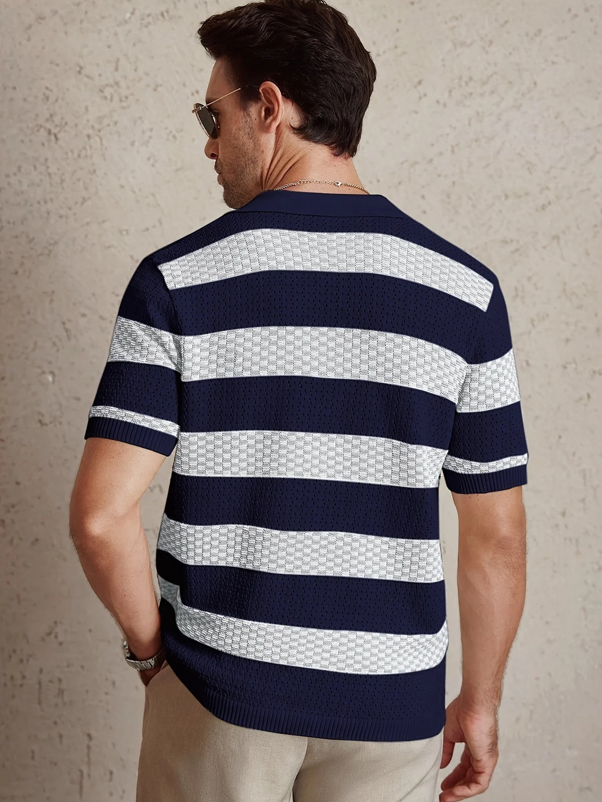 Men's Striped Knit Polo — Contrast Collar
