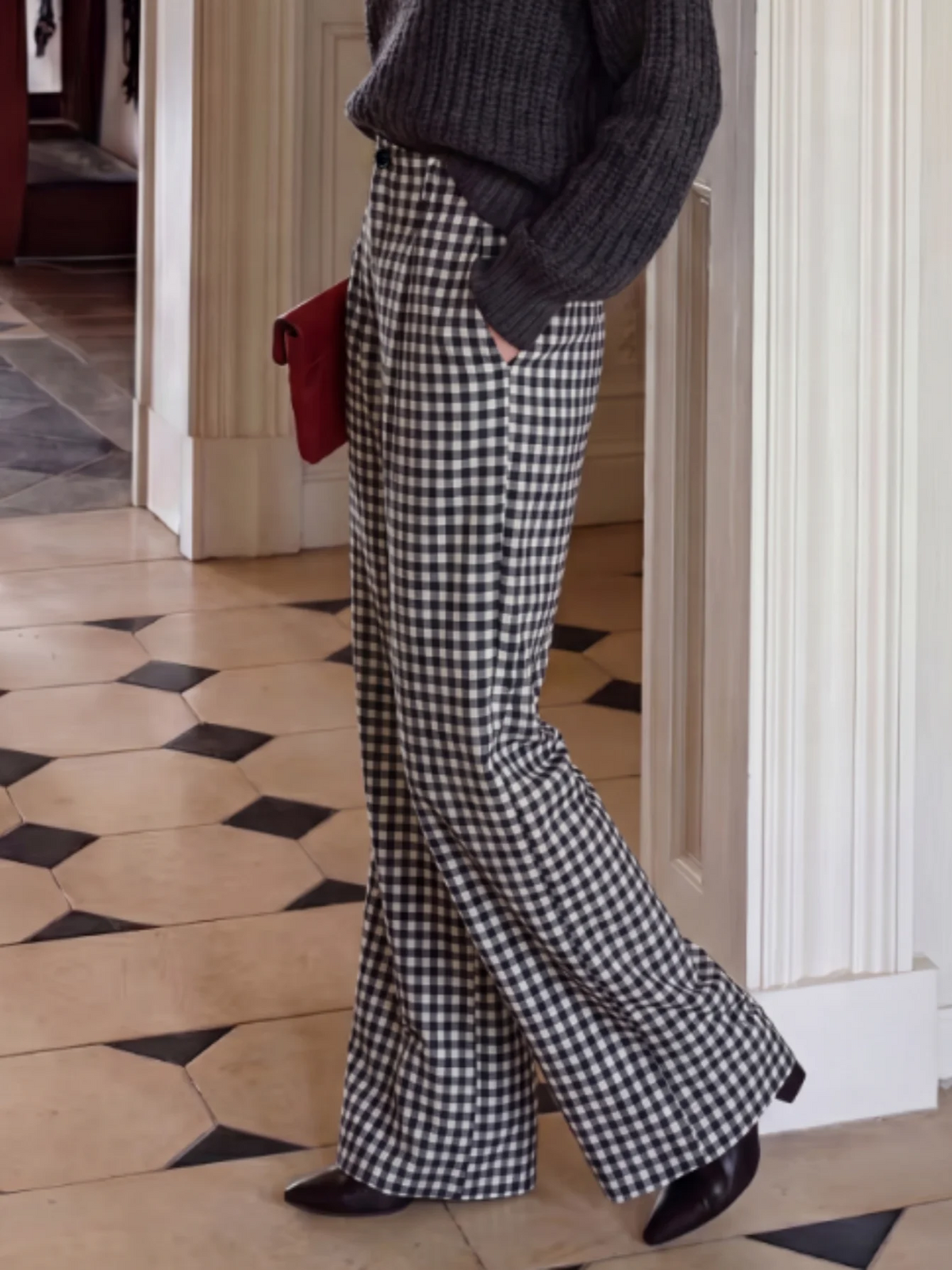 Women's Plaid High Waist Trousers — Straight Leg