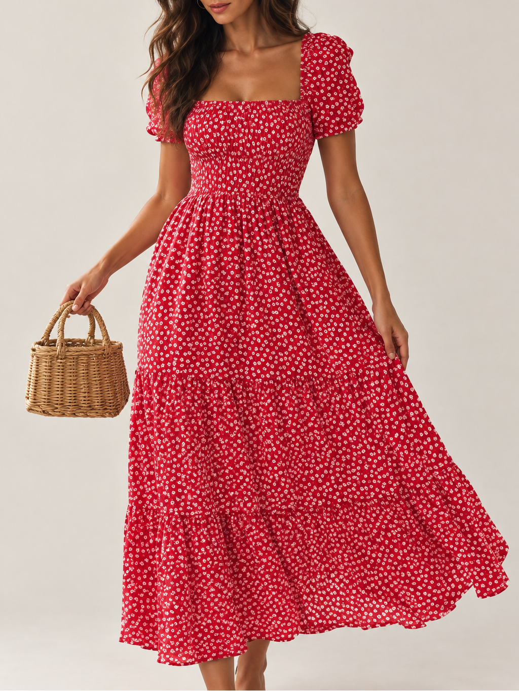 Women's Floral Puff Sleeve Maxi Dress — Square Neck