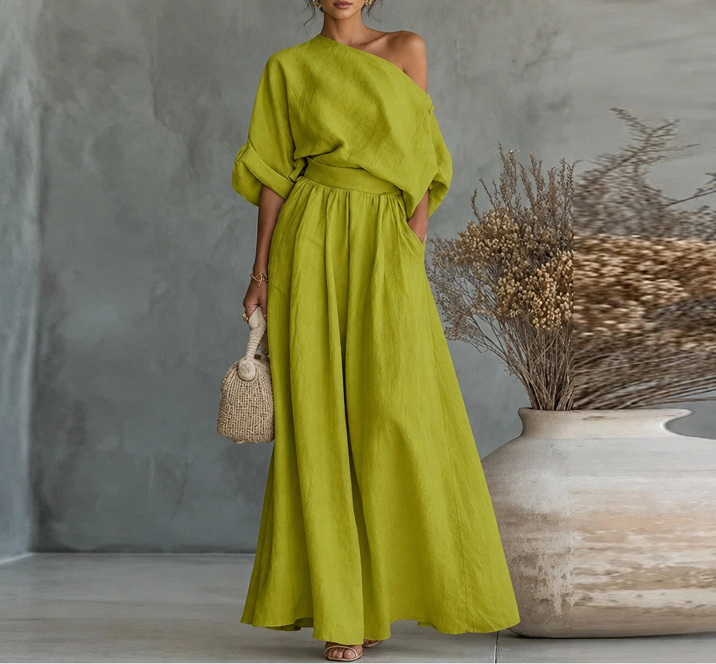 Women's Skew Neck Top & Wide Leg Pant Set