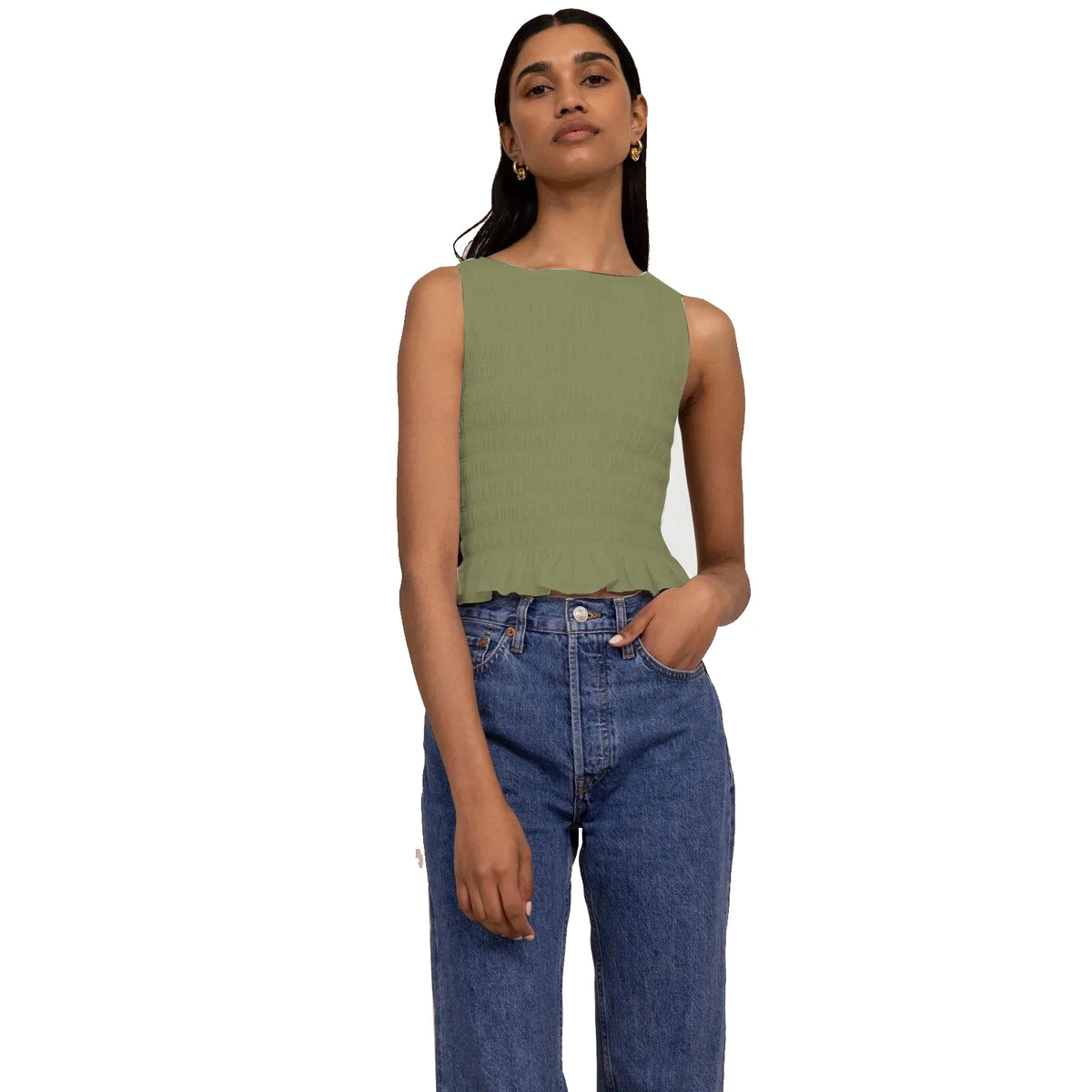 Women's Smocked Ruffle Crop Top — Sleeveless